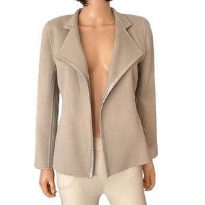 Vintage Linda Allard Ellen Tracy doubled faced leather details gray wool blazer